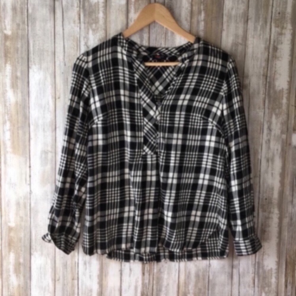 Talbots Plaid Half Button Blouse